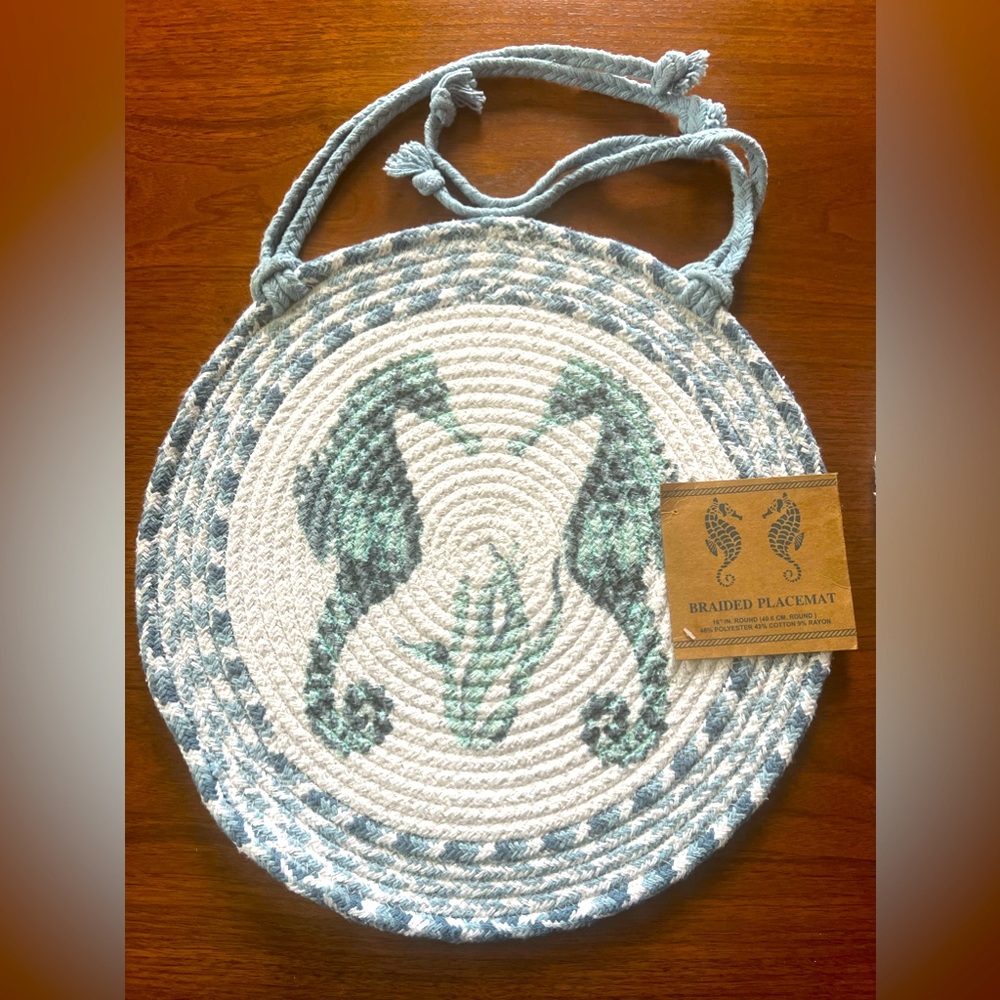 Seahorse braided woven placement or chair cover set of 2- new with tags.